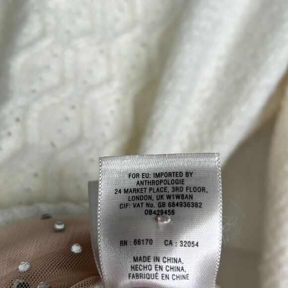 Anthropologie Ivory Cable-Knit Sweater w/ Rhinestone Peach Tulle – Size XS - Picture 14 of 16